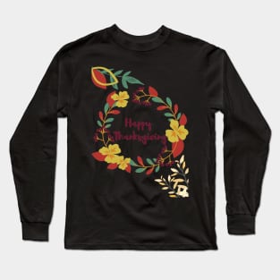 Thanksgiving Red and Yellow Floral Print Long Sleeve T-Shirt